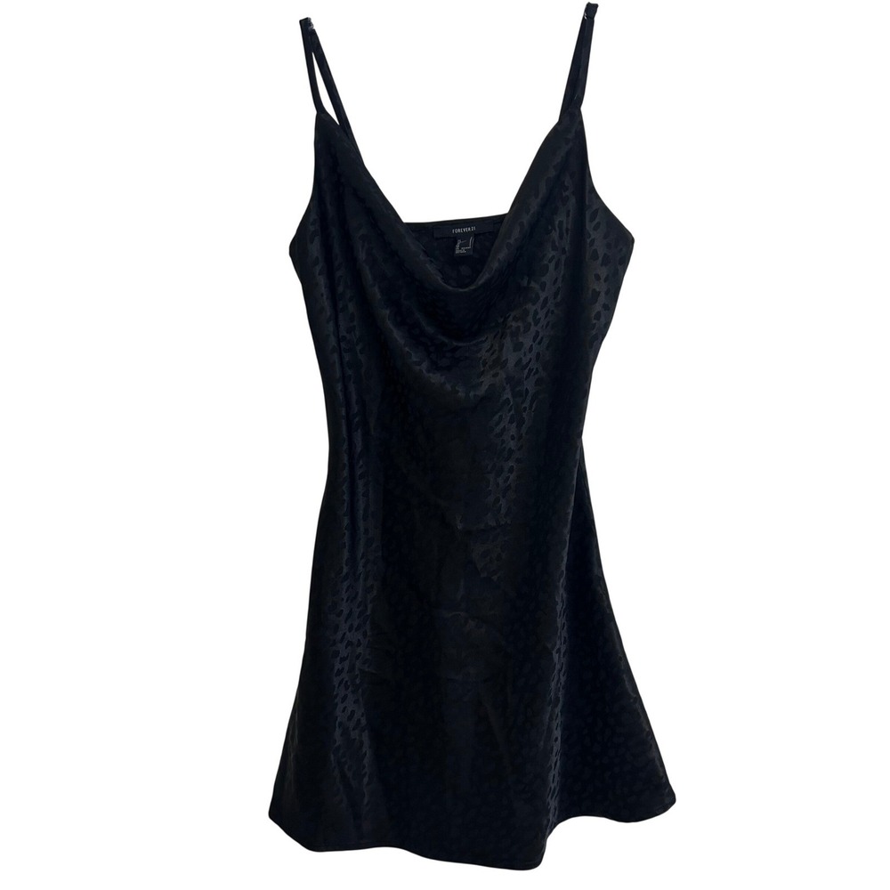 Forever 21 Black Animal Print Cowl Neck Slip Mini Dress Size S Whimsy Goth NWOT